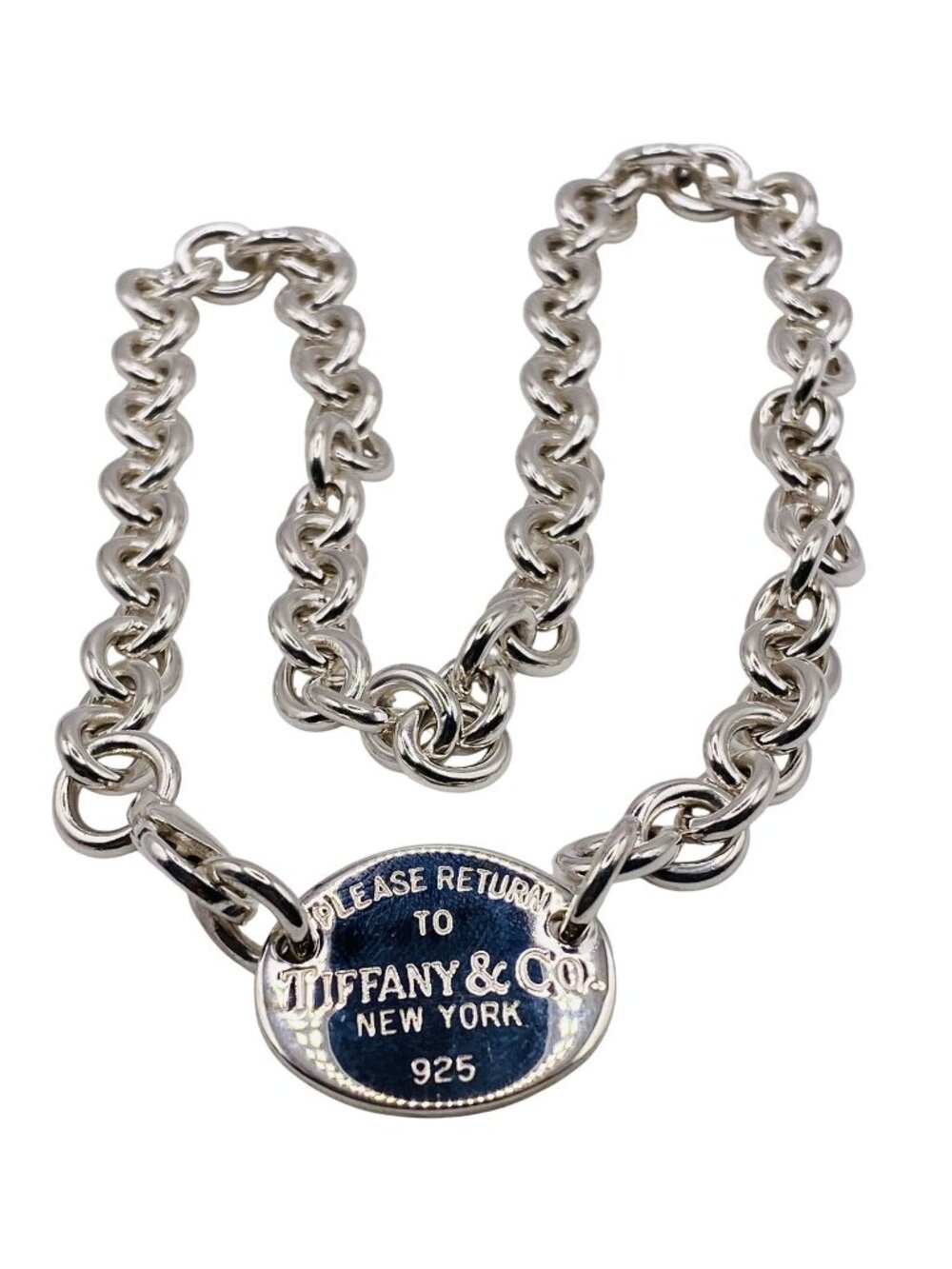 Sold! Tiffany & Co Sterling Silver 925 Oval Tag Return To Tiffany 16"